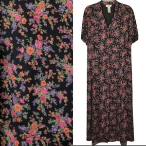 Jones New York Womens Y2K Dark Floral Maxi Button Dress Size 18W Whimsigoth